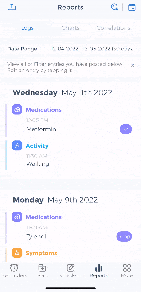 Health Reports in App