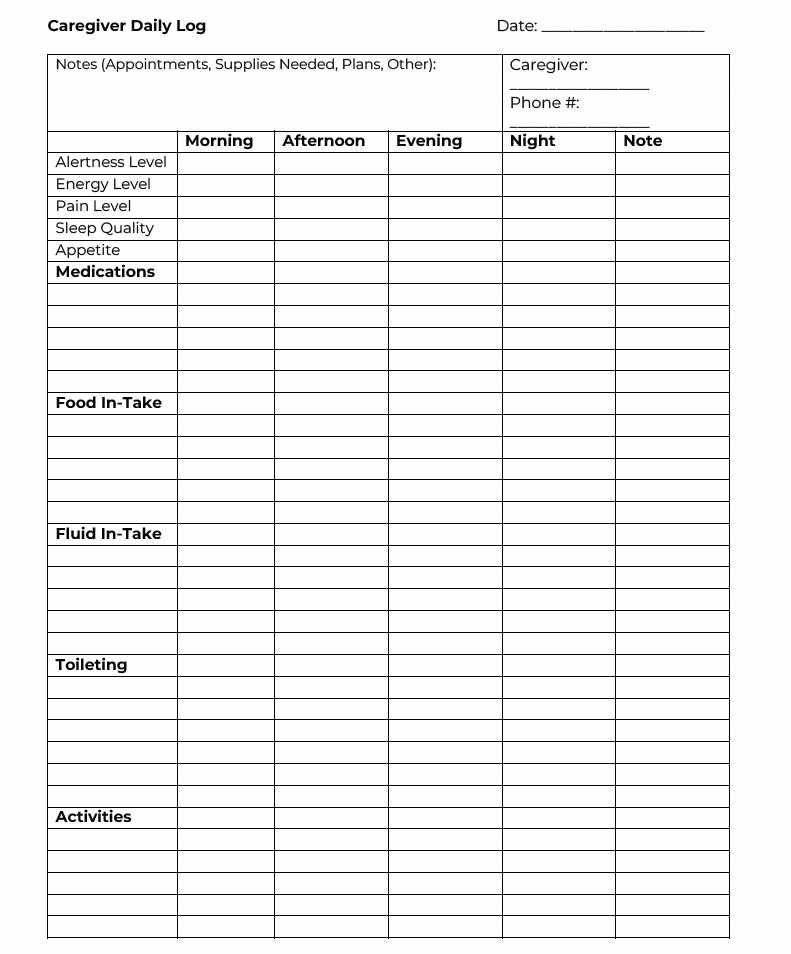 Free Printable Caregiver Timesheet