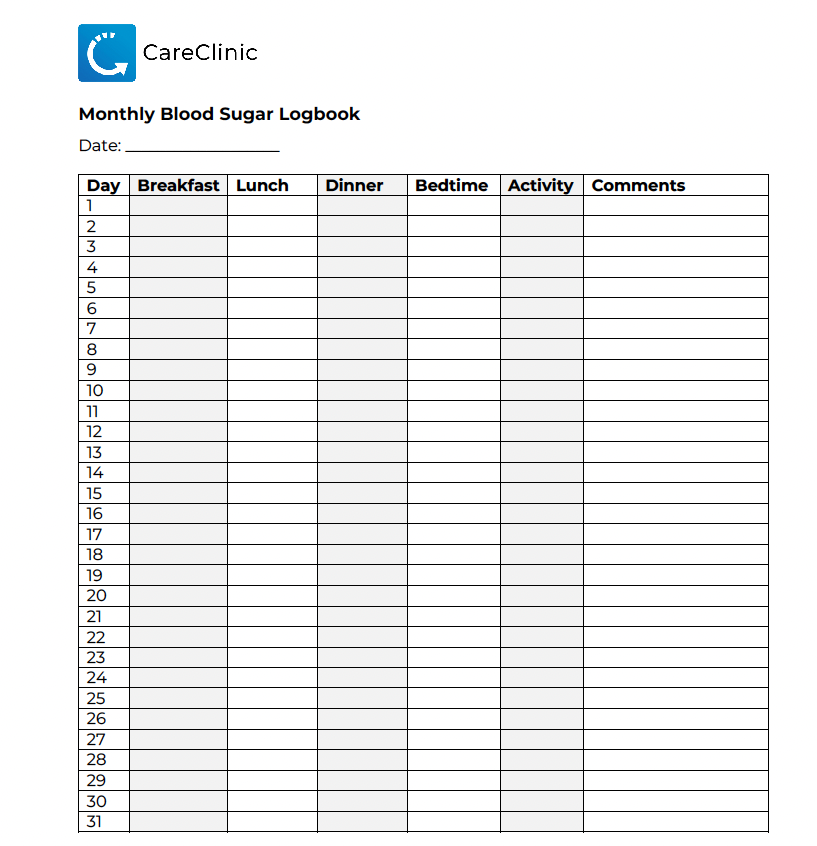 Printable Blood Sugar Log Free PDF Sheets to Monitor Glucose Levels