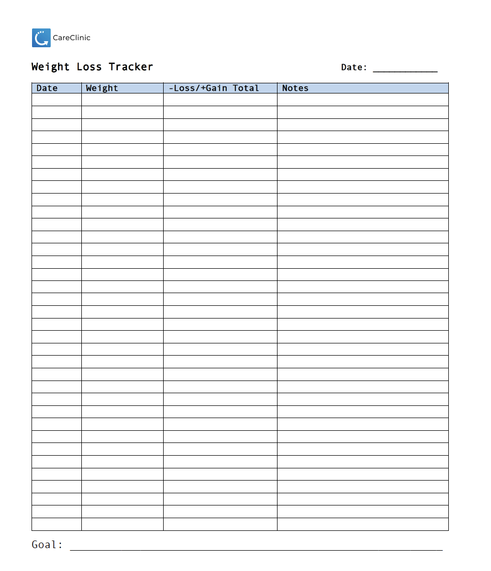weight loss tracker chart template