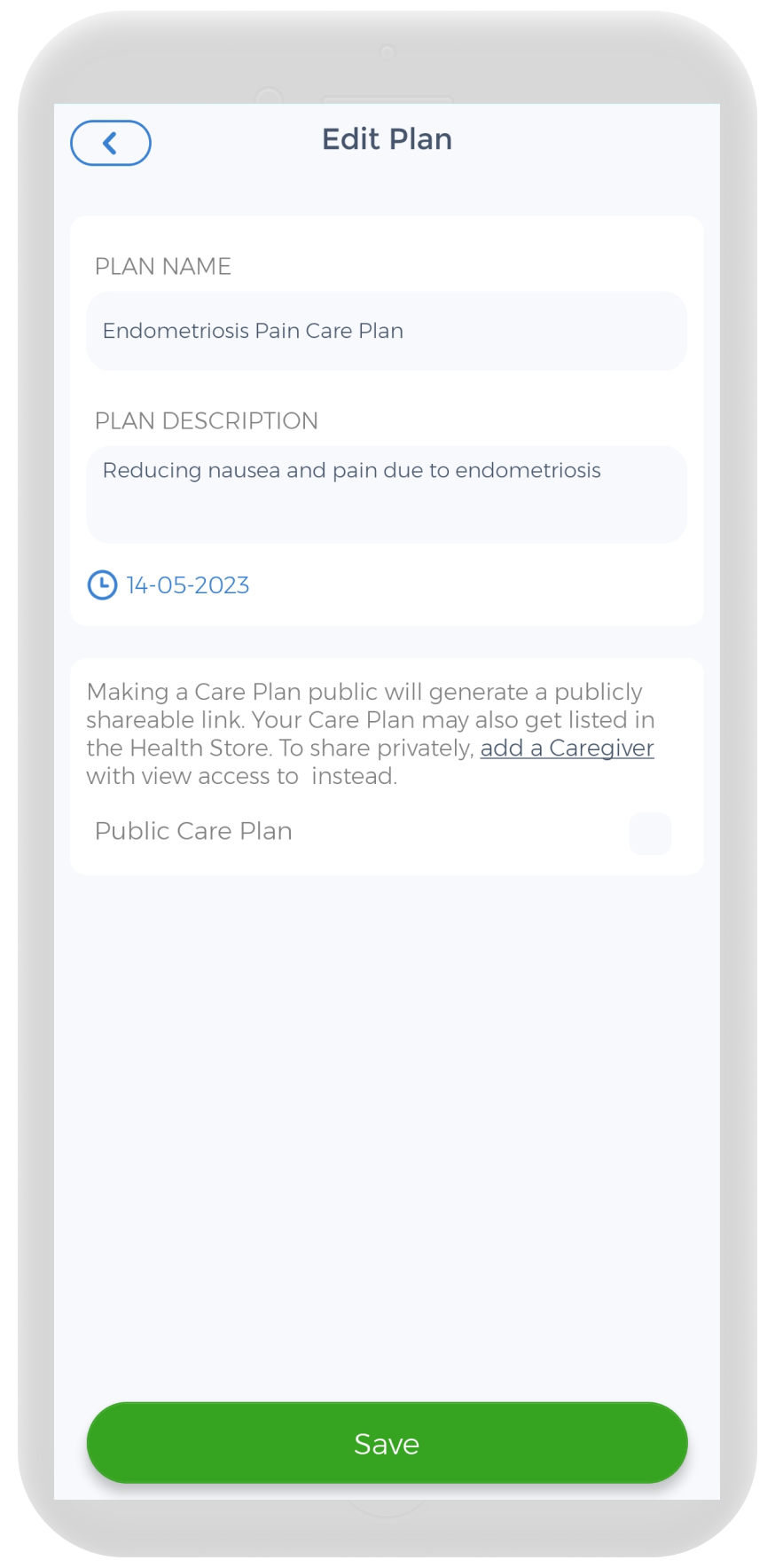 CareClinic mood tracking interface showing daily mood patterns