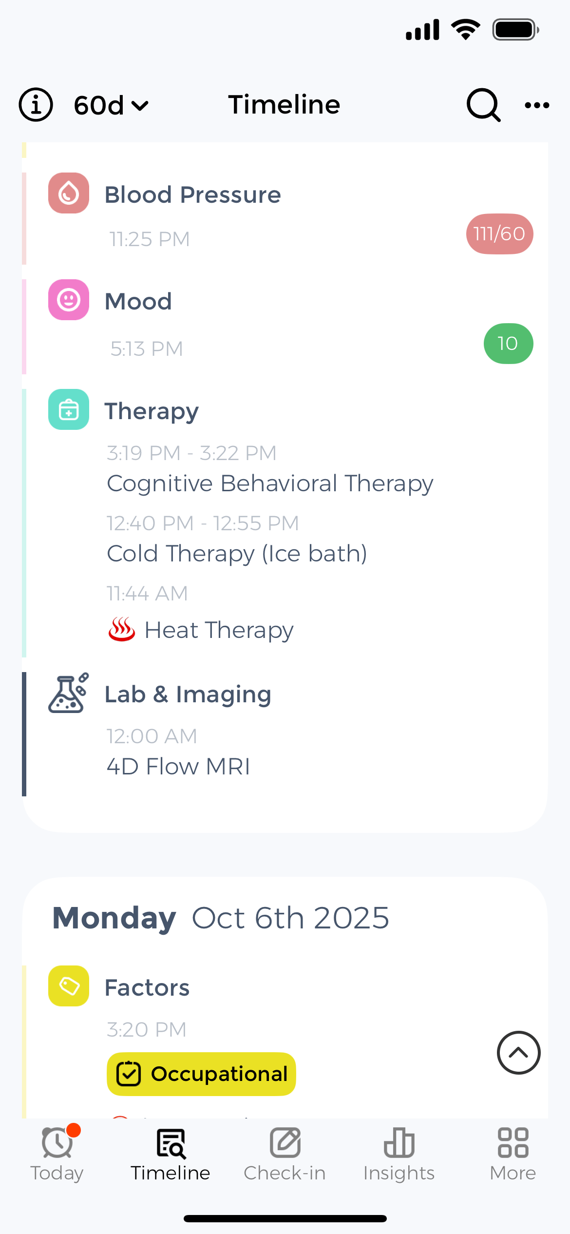 BP tracking history - Review complete timeline of blood pressure measurements and pulse data Blood pressure timeline showing chronological history of systolic and diastolic readings with dates and pulse measurements