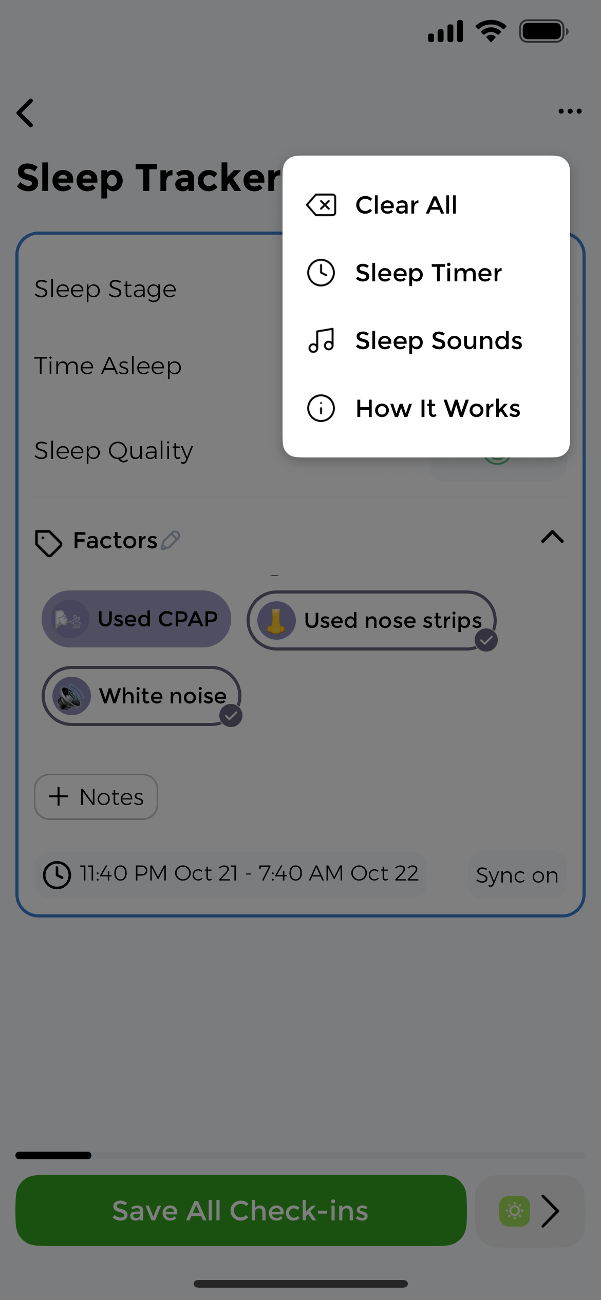 Sleep Timer - Track time in bed precisely with built-in timer Sleep timer tool showing start and stop controls for tracking time in bed with precise duration logging