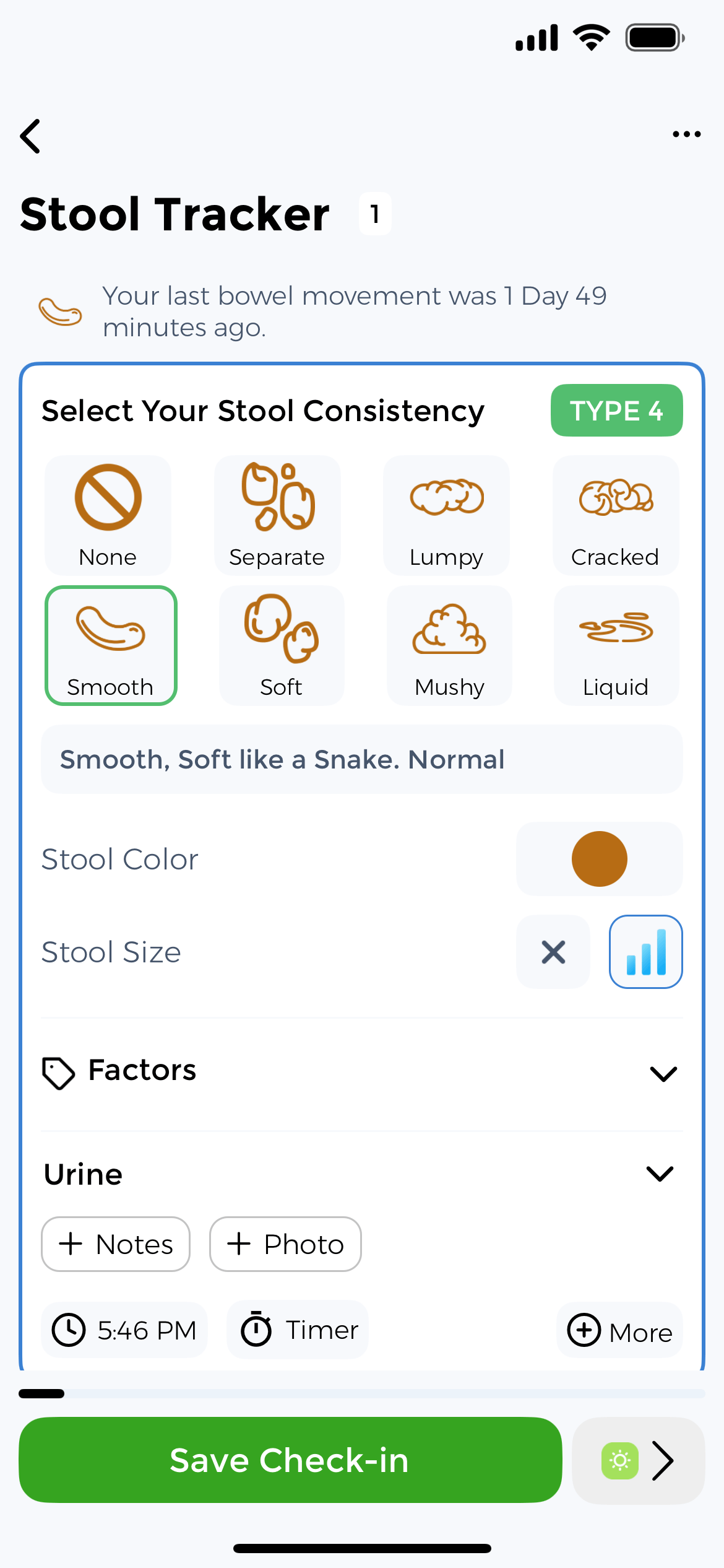 Track bowel movements daily with Bristol Stool Chart reference Poop tracker app showing Bristol Stool Scale logging and daily bowel movement patterns