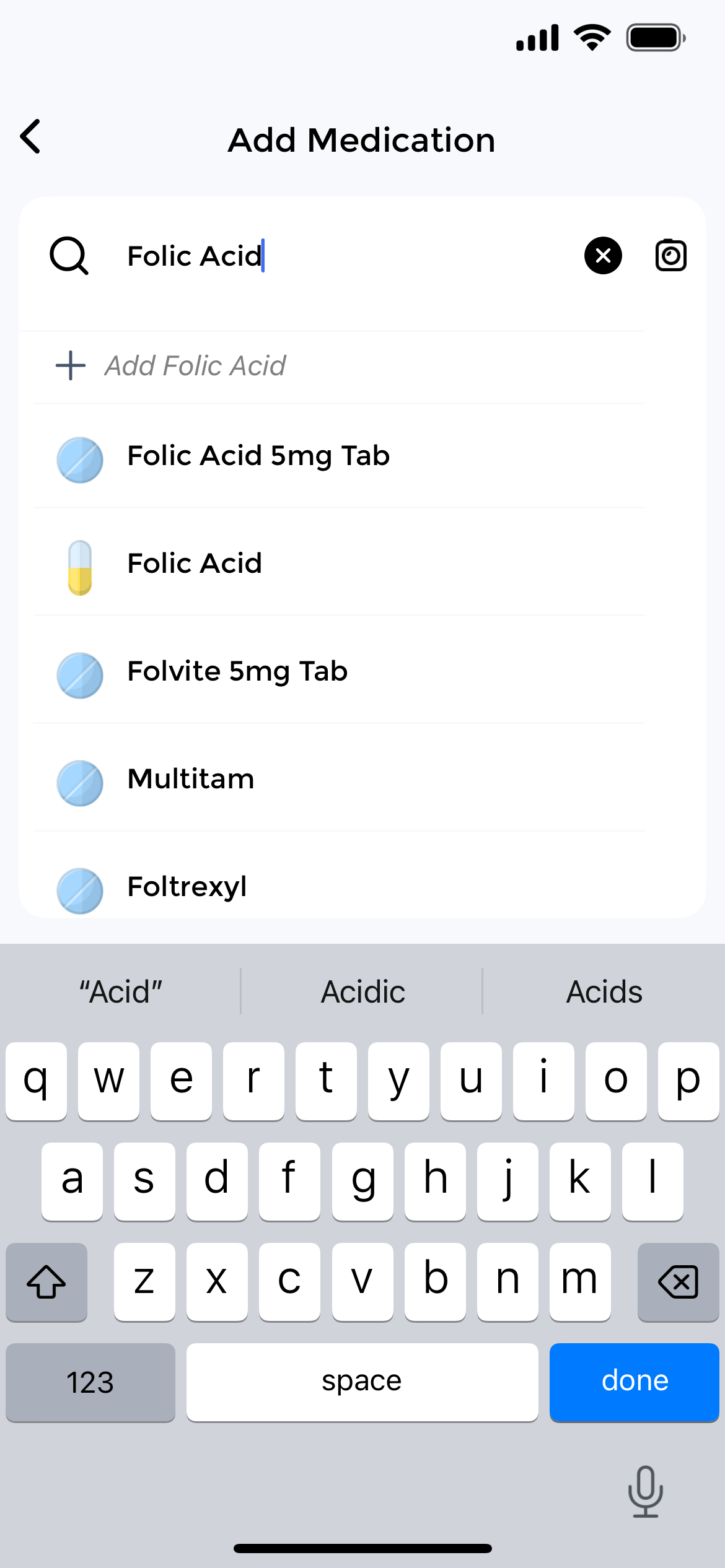 Vitamin tracker search feature showing nutrient database and vitamin logging interface